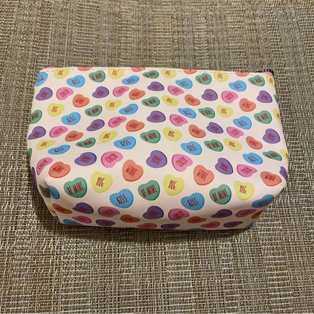 Rae Dunn candy hearts cosmetic case.  NWOT